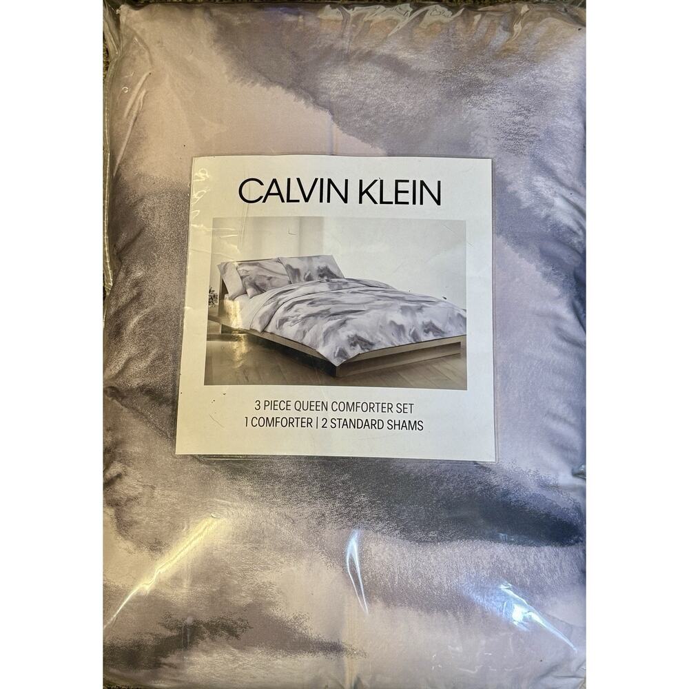 Calvin Klein Moonstone Queen 3 Pc Comforter Set Gray Purple New Cotton Shams - Picture 9 of 9